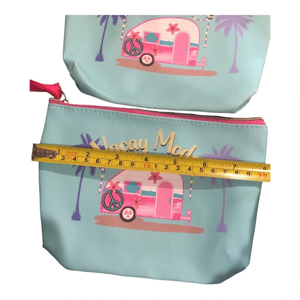2pack blue vacay mode makeup cosmetics bag pouch case‎ new FREE